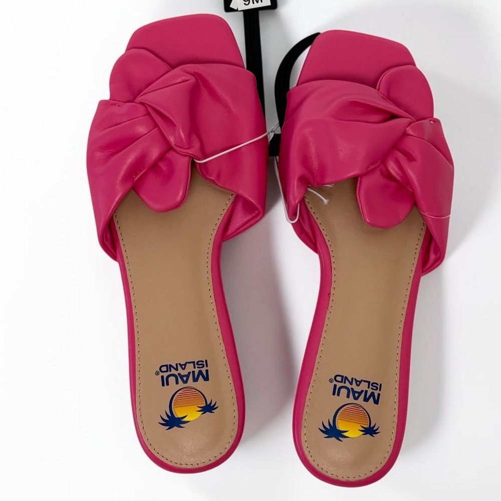 Maui Island Womens Hot Pink Knotted Slide Sandals Square Toe Flat Slides Size 9M